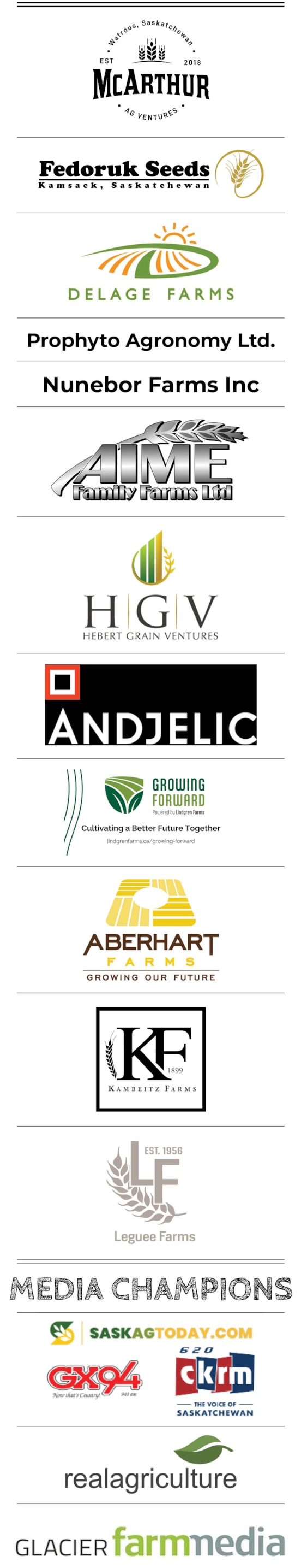 Logos and names of farms that are supporting the Acres for Education campaign.